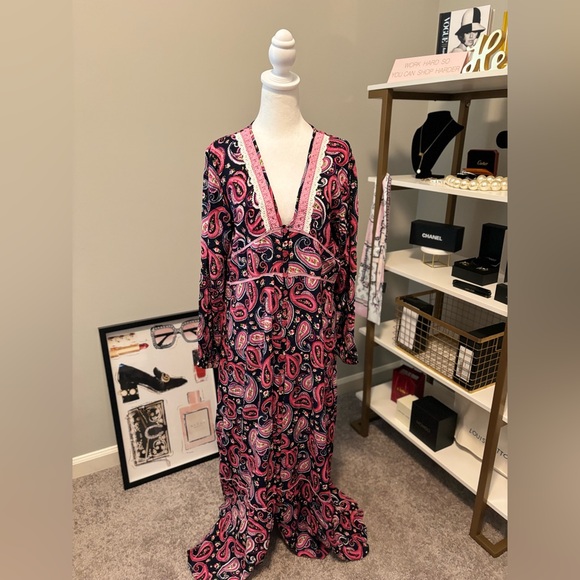 Anthropologie Kitsch & Pop Womens Paisley Maxi Dress Size Medium Button Front - Picture 3 of 8